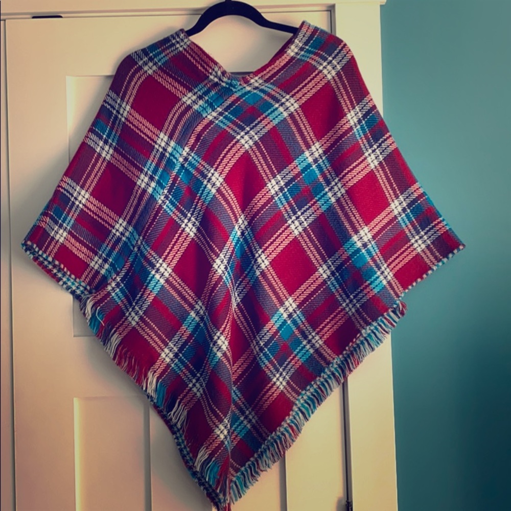 Reversible plaid poncho